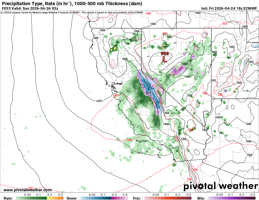 ECMWF showing showers over CA