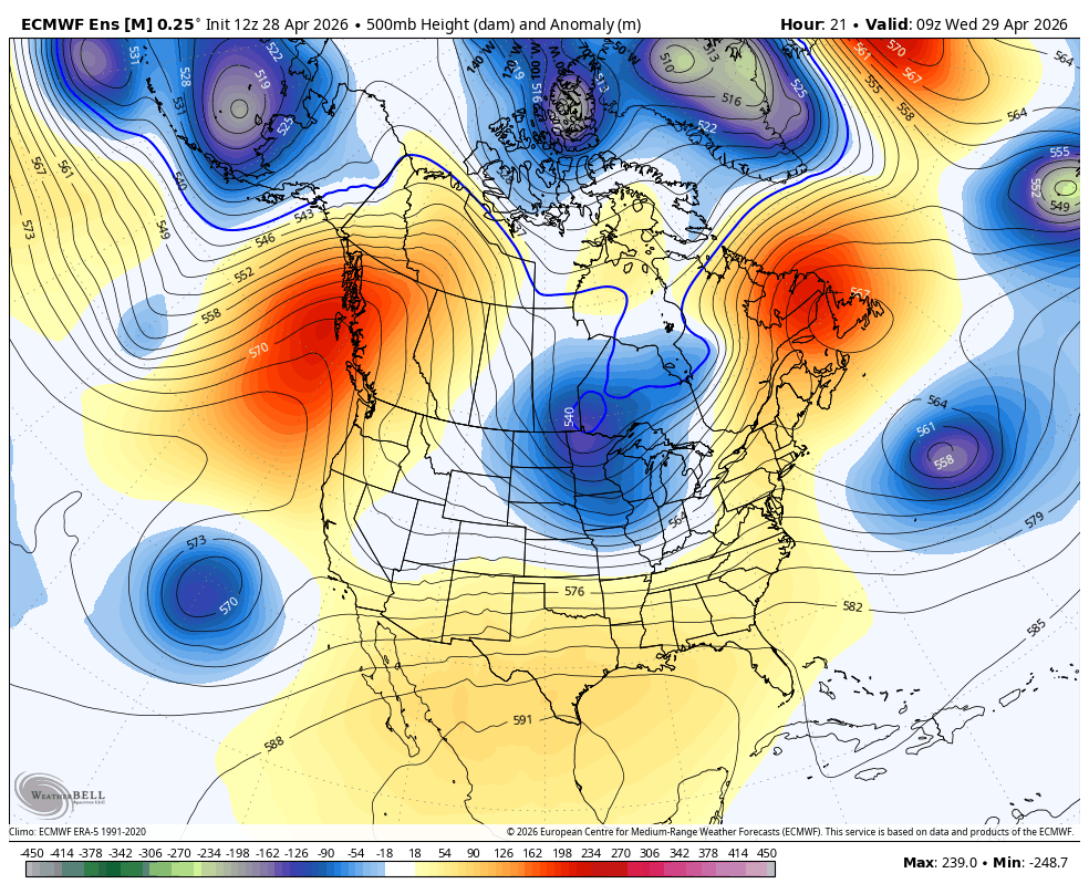 ECMWF Ens showing high pressure cutting off the persistent trough off the coast of California