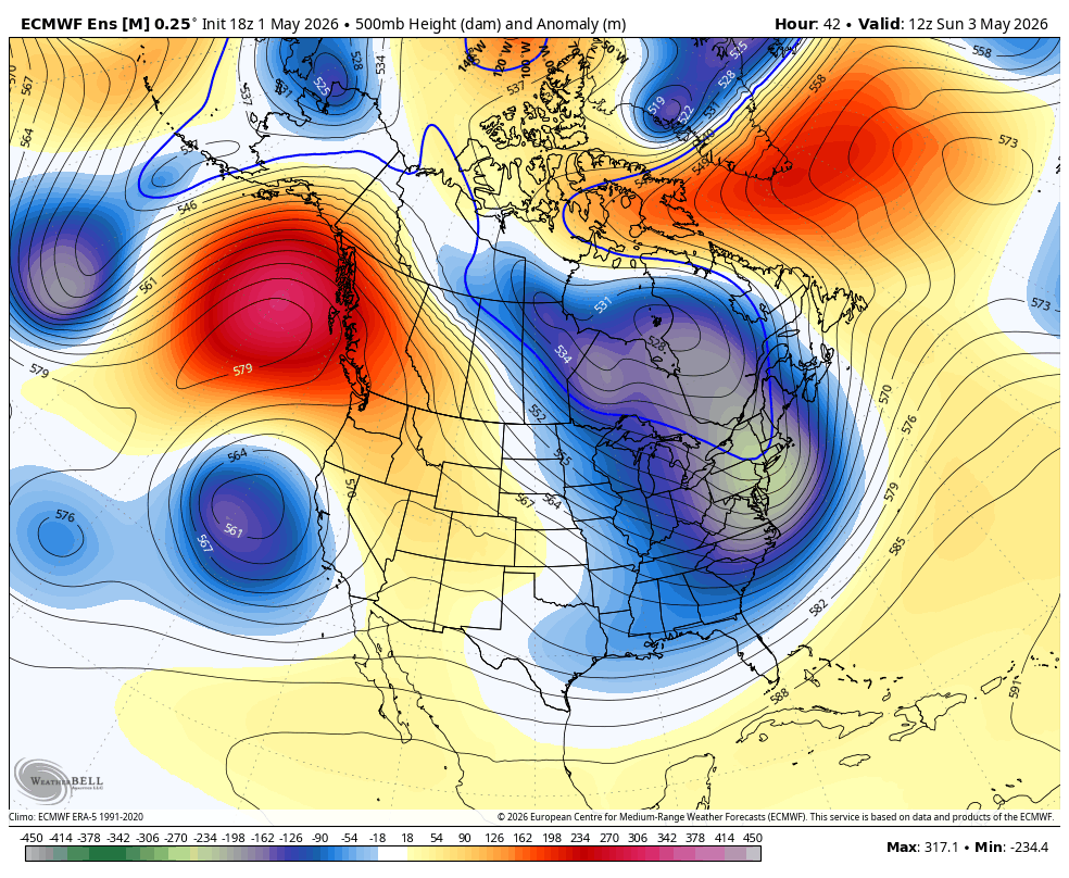 ECMWF ens showing an offshore trough near California