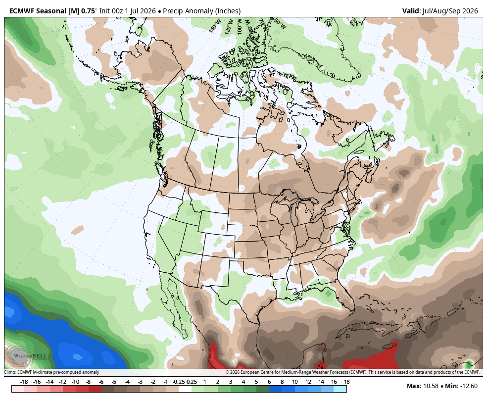 Euro Seasonal precipitation anomalies for July August and September