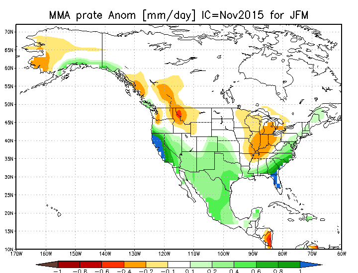 El Niño precipitation outlook JFM 2016