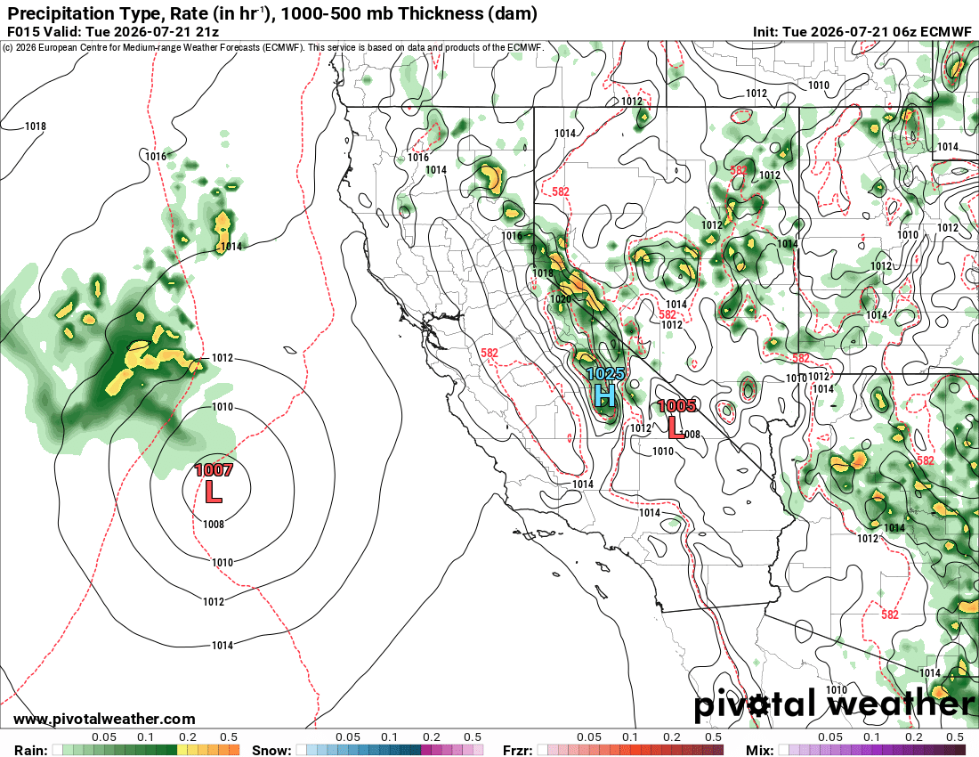 Euro model showing rain and tropical remnants off our coast