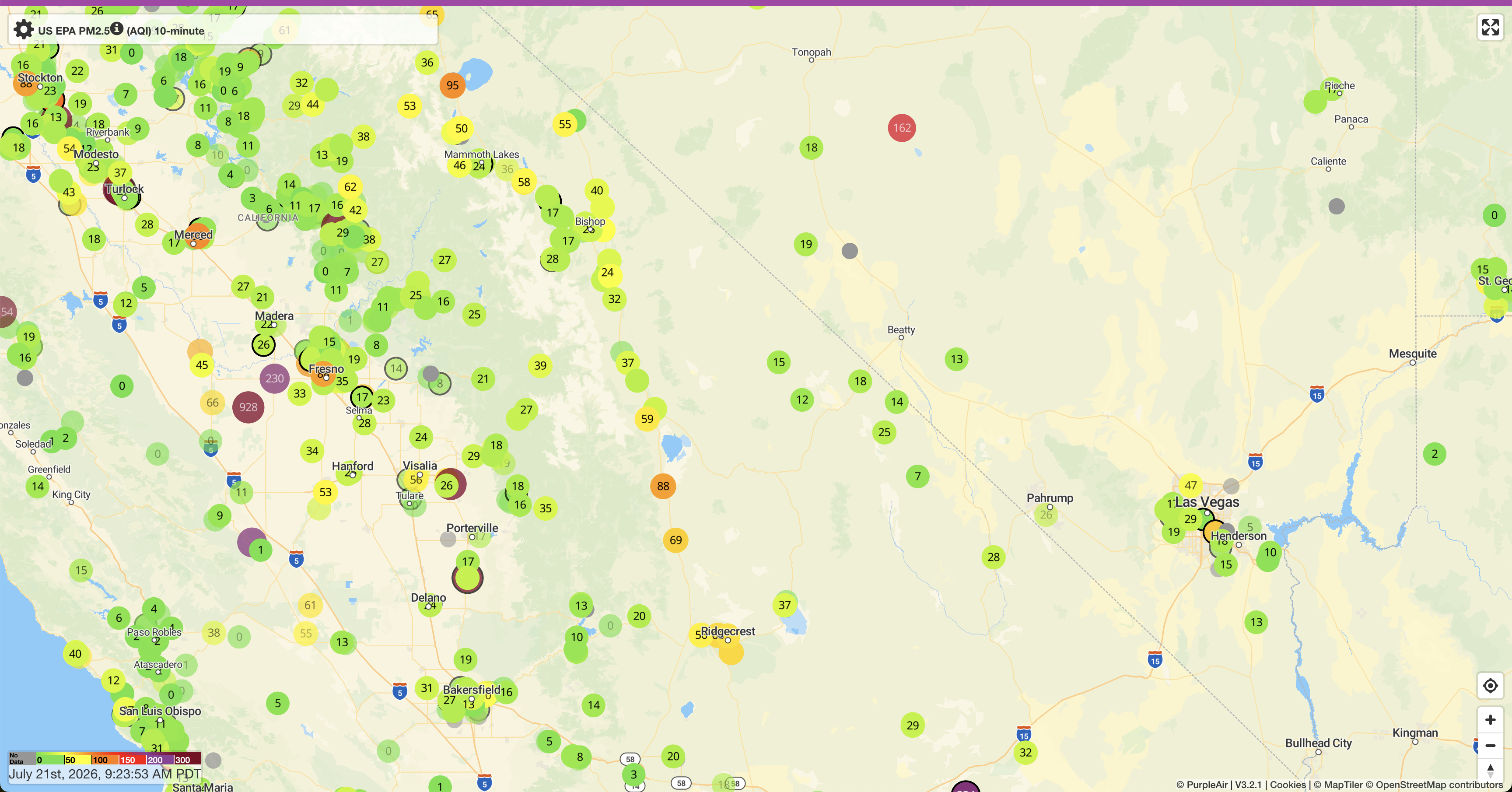 PurpleAir AQI map