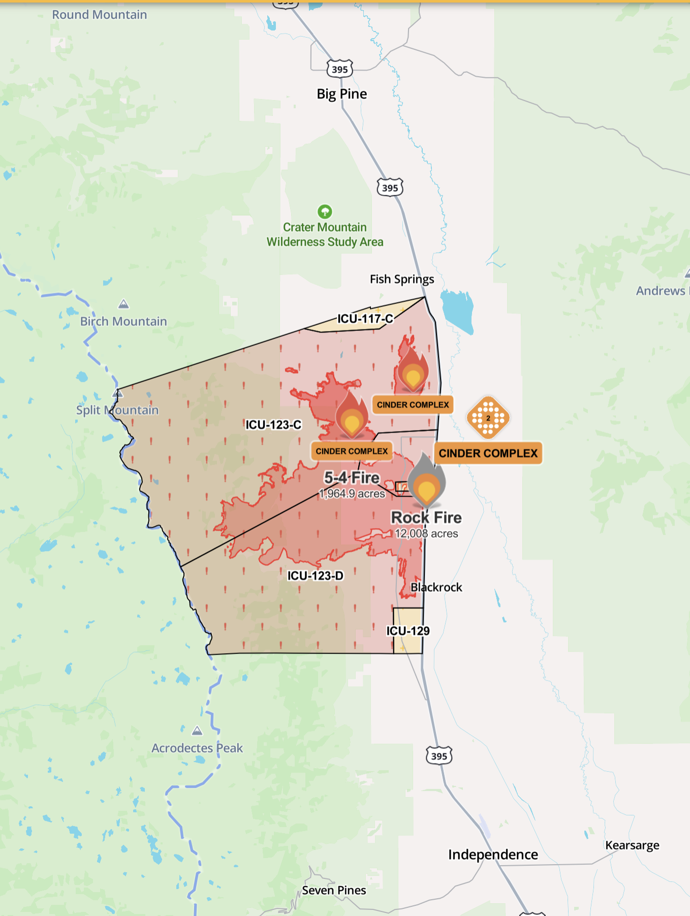 Rock Fire and Cinder Complex fire map