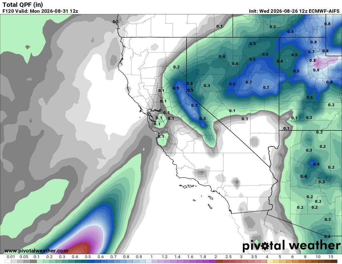 Euro AI model showing 0.3" to 0.8" of rain over the Sierra with 0.3-0.4" for the Black Rock Desert...